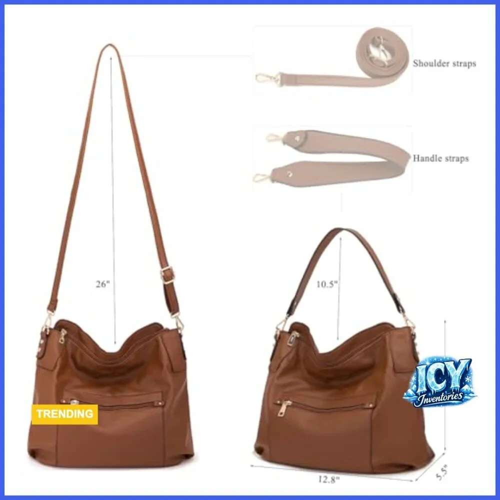 Large Hobo Crossbody Bag Set with Wallet, Synthetic Leather